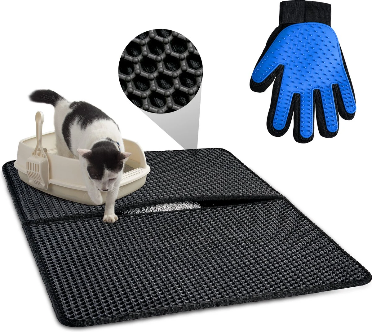 Merkloos Tastelio XXL Kattenbakmat 75x55cm - Groot Kattenbak Mat Met Innovatieve Honingraatstructuur - Dubbele Waterdichte Laag - Katten Bak Mat Met Eenvoudige Reiniging Grit Opvanger - Image 8