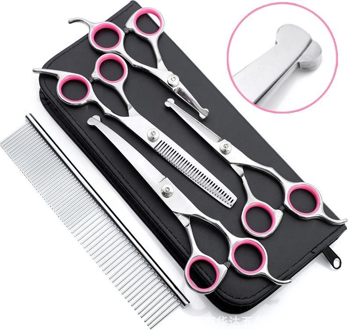 Professionele Hondenscharen Set - Extra Veilige Grooming Set - Trimscharen Voor Honden - Knipschaar - Effileerschaar / Uitdunschaar - Gebogen Schaar Met Ronde Punt - Precisieschaar - Hondenverzorging - Inclusief Kam, 2 Haarclips En Luxe Opbergdoos - Image 2