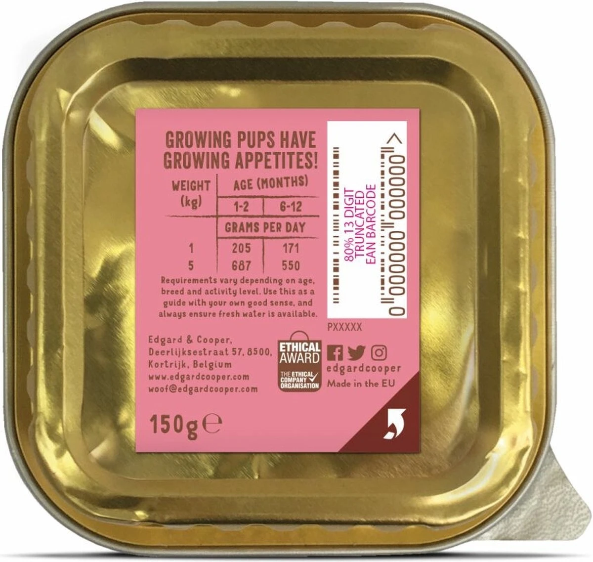 11x Edgard & Cooper Kuipje Vers Vlees Puppy Hondenvoer Eend - Kip 150 Gr - Image 2