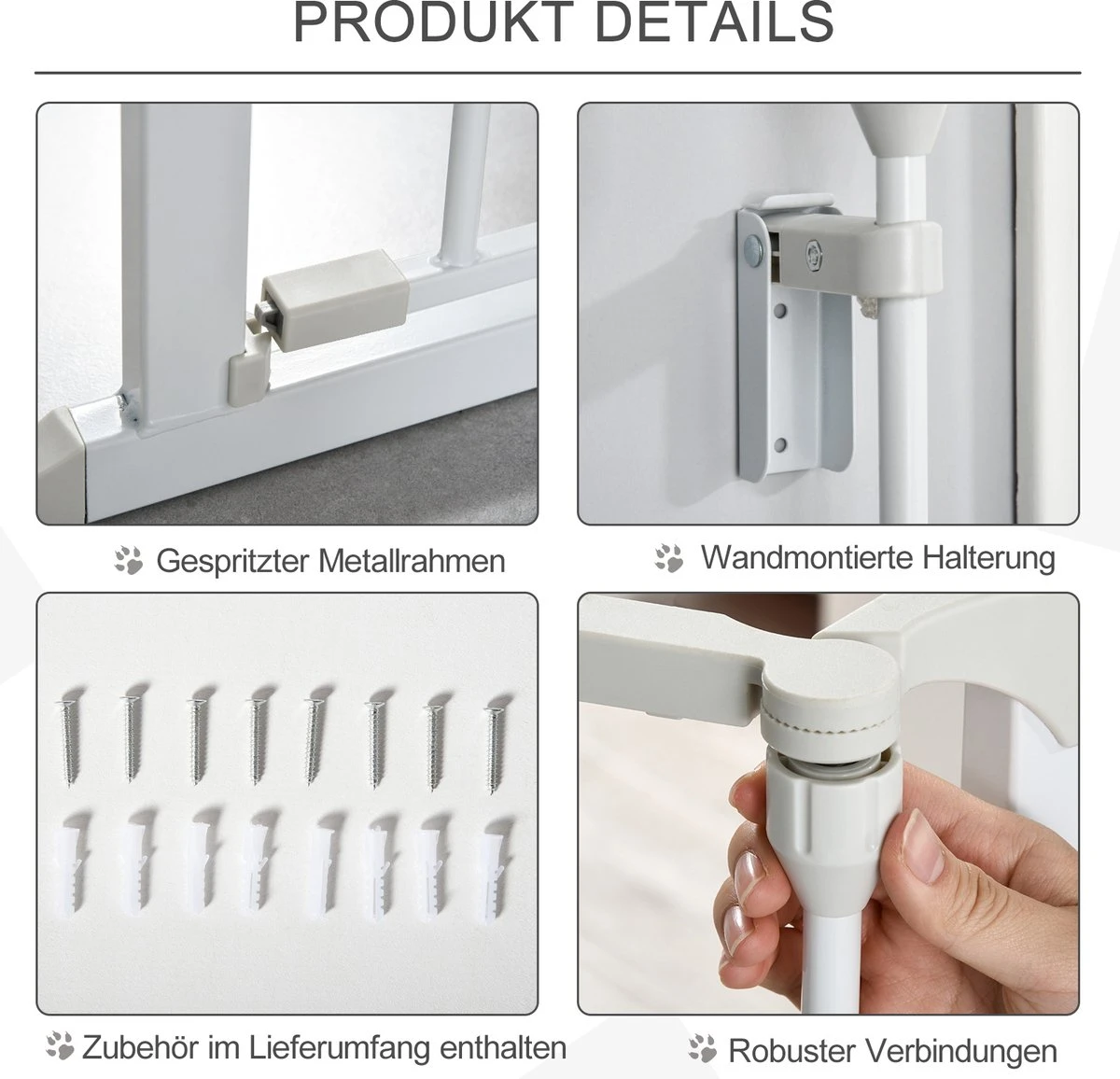 PawHut Afschermhek Voor Honden Veiligheidshek Hondenhek 3 Elementen Kunststof Wit D06-100V01 - Image 8