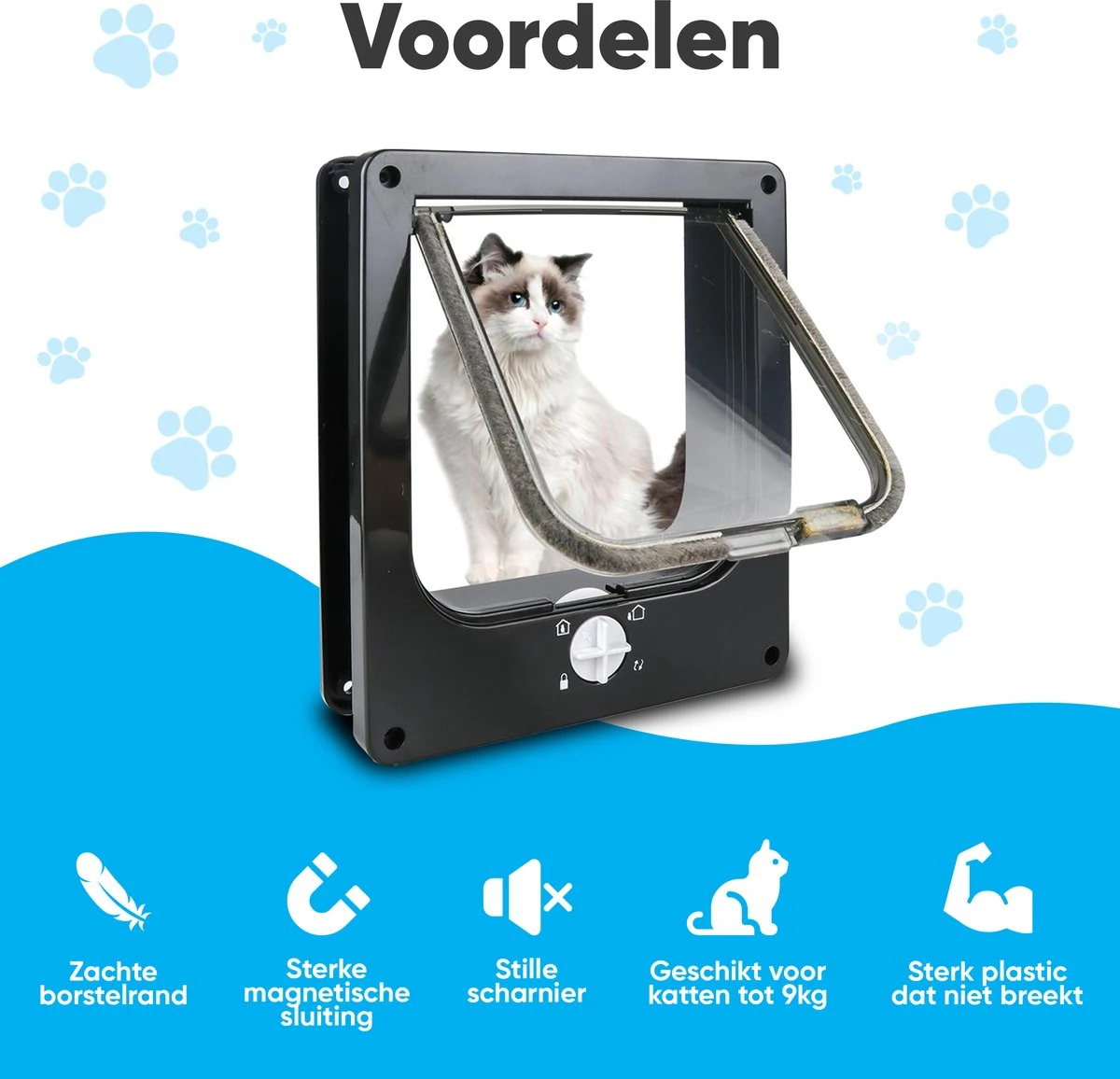 BFreshPets Kattenluik + Massageborstel - Met Tunnel - 4 Vergrendelingsstanden - Weersbestendig - Maat L - Zwart - 27 X 24 Cm - Image 9