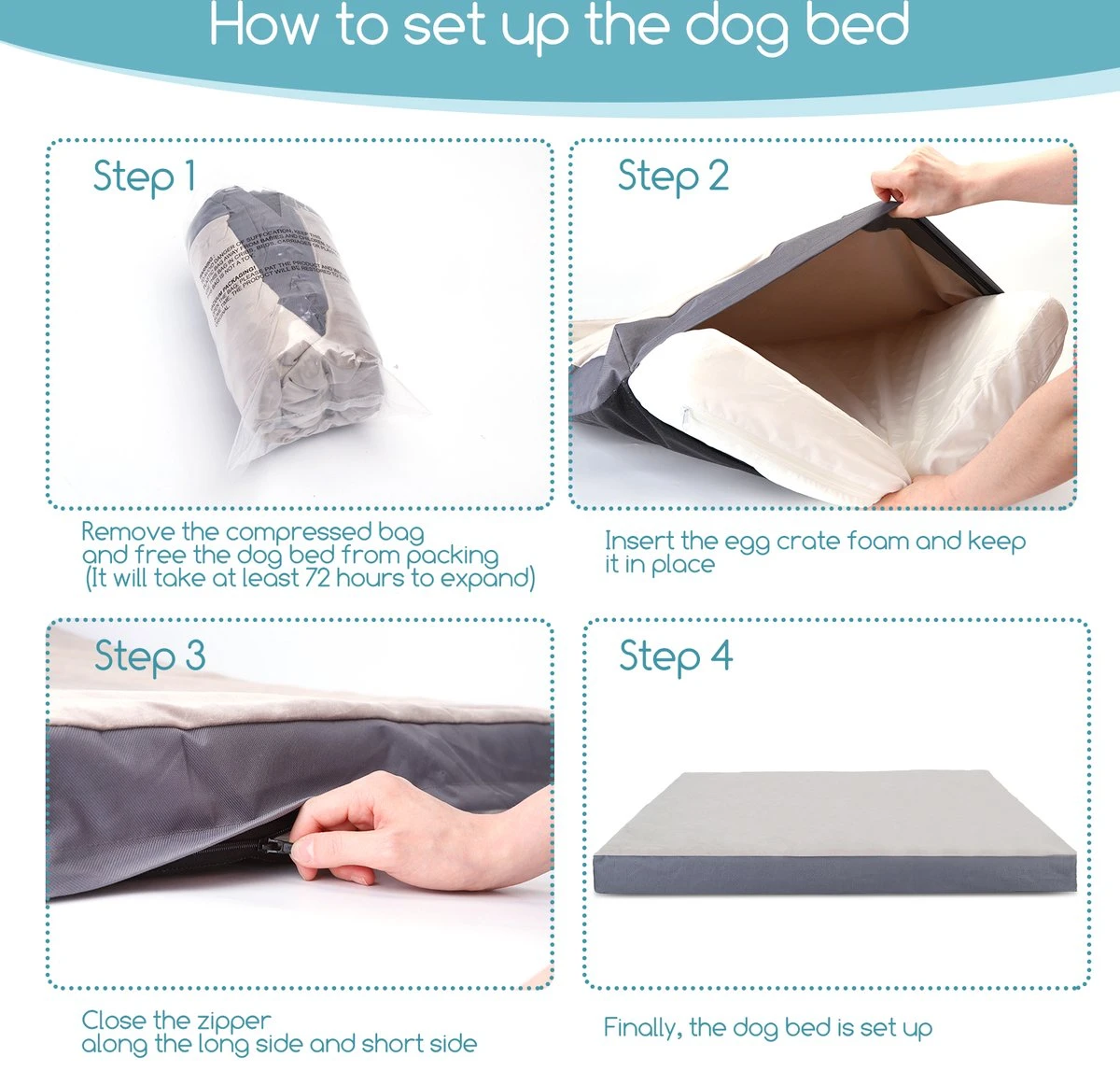 Nobleza Orthopedische Hondenkussen Wasbaar - Hondenbed - Maat S: 60 X 40 X 8 Cm - Grijs - Image 2