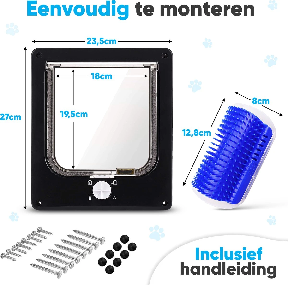 BFreshPets Kattenluik + Massageborstel - Met Tunnel - 4 Vergrendelingsstanden - Weersbestendig - Maat L - Zwart - 27 X 24 Cm - Image 2