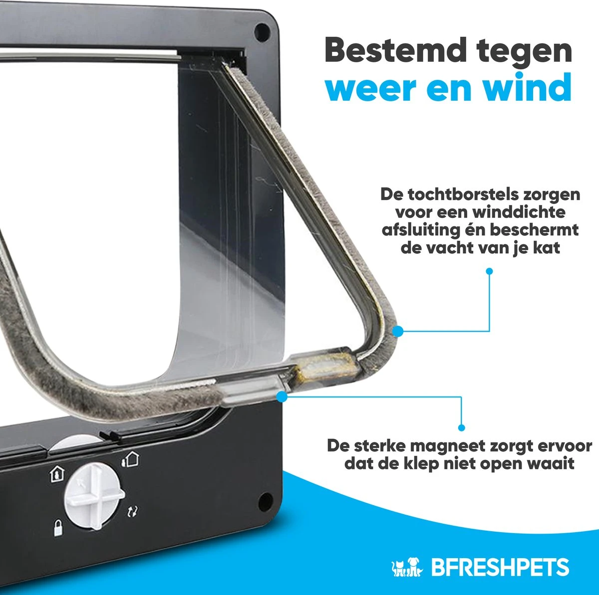 BFreshPets Kattenluik + Massageborstel - Met Tunnel - 4 Vergrendelingsstanden - Weersbestendig - Maat L - Zwart - 27 X 24 Cm - Image 5