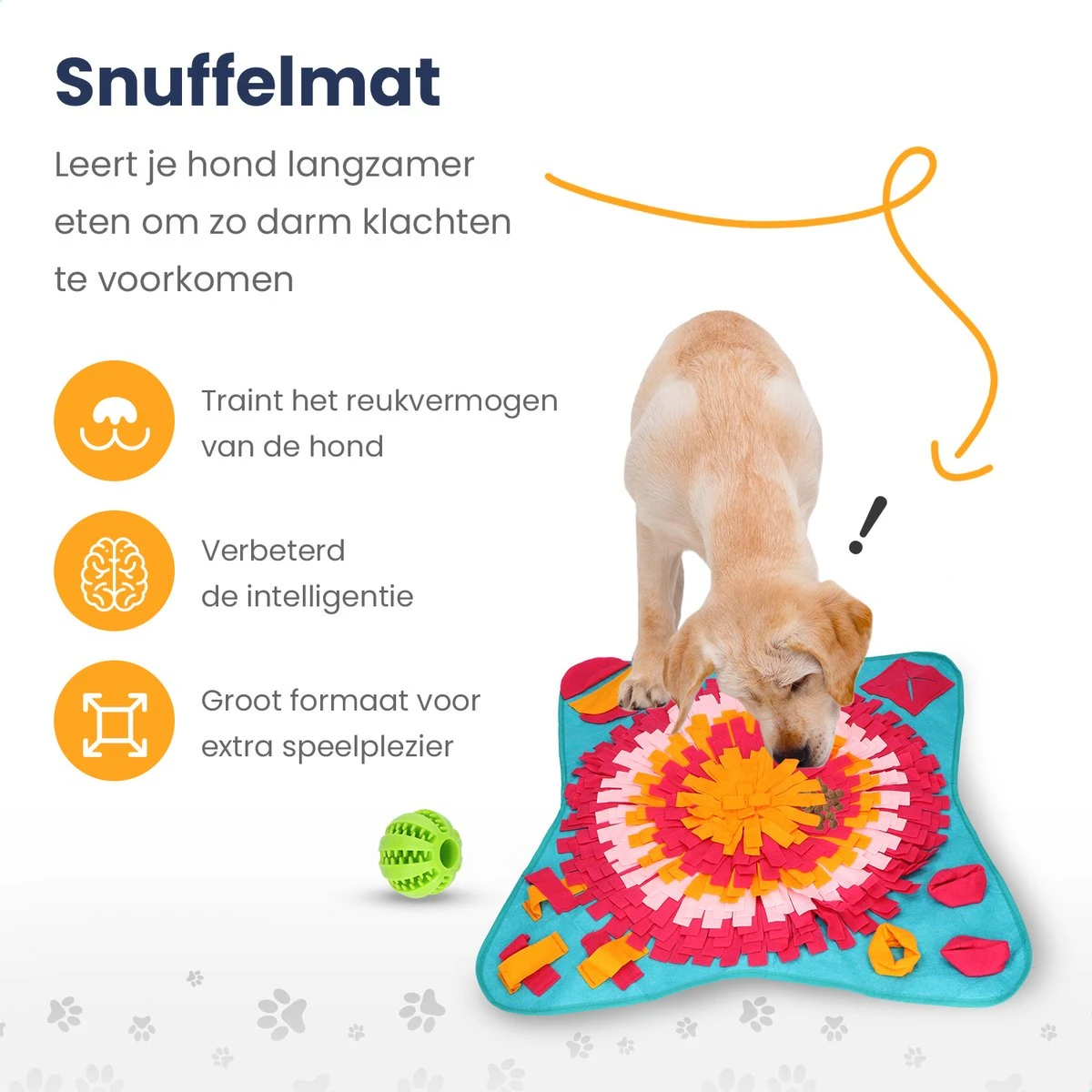 Snuffelmat 70x70cm Inclusief Rubberen Massage Bal & E-book - Speelmat Hond - Denkspel Hond - Puppy Speelgoed - Anti Schrok Mat - Honden Snoepjes - Cadeau Tip - Image 2