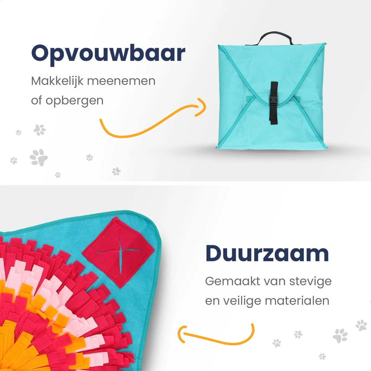 Snuffelmat 70x70cm Inclusief Rubberen Massage Bal & E-book - Speelmat Hond - Denkspel Hond - Puppy Speelgoed - Anti Schrok Mat - Honden Snoepjes - Cadeau Tip - Image 3