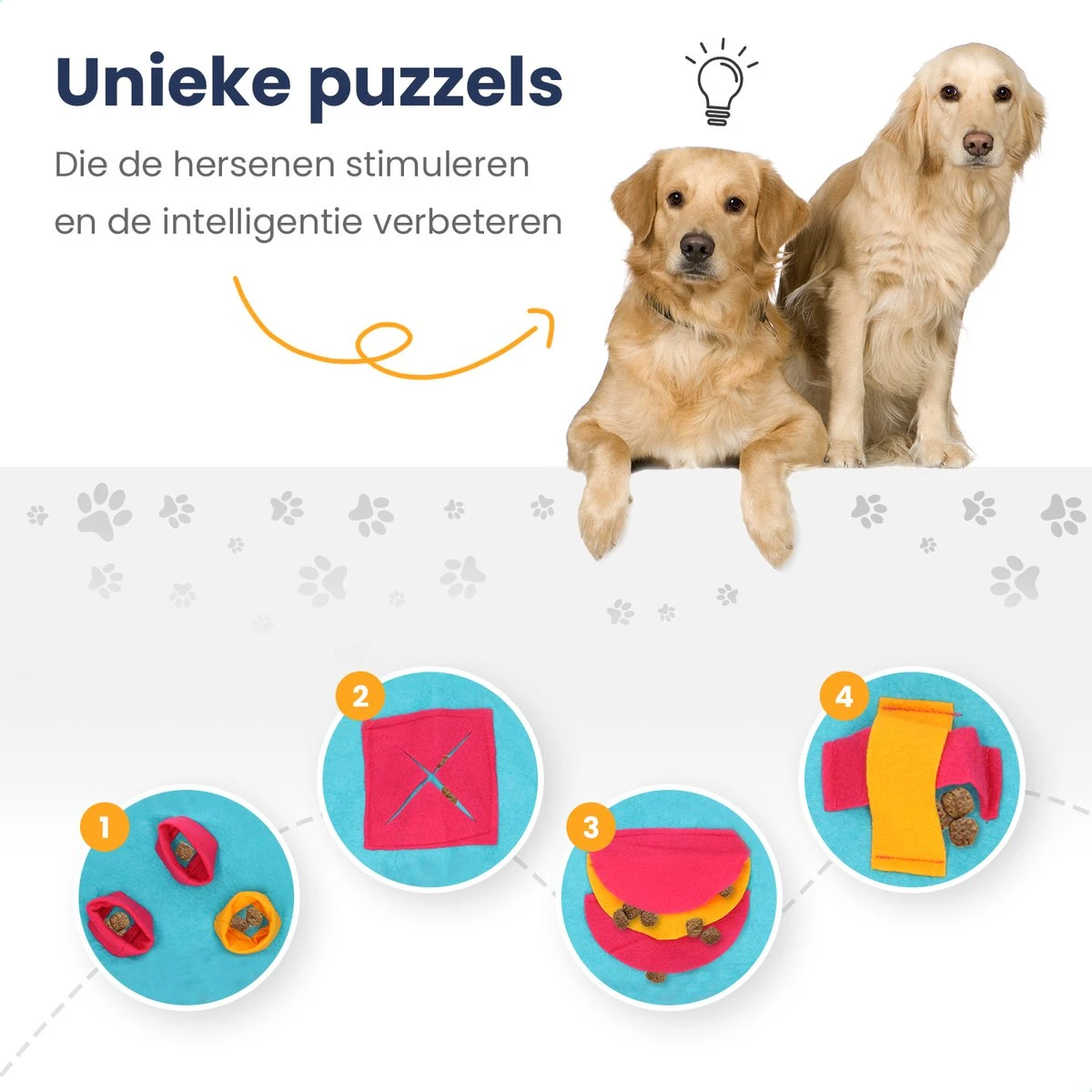 Snuffelmat 70x70cm Inclusief Rubberen Massage Bal & E-book - Speelmat Hond - Denkspel Hond - Puppy Speelgoed - Anti Schrok Mat - Honden Snoepjes - Cadeau Tip - Image 5