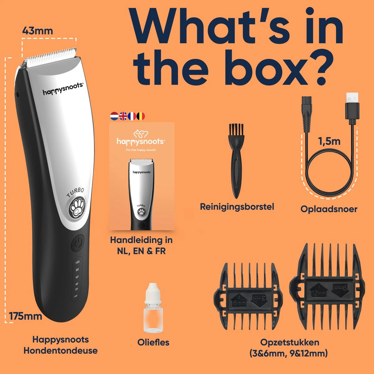 Happysnoots Hondentondeuse Draadloos Voor Dikke Vacht - Tondeuse Hond & Kat - Hondentrimmer - Professioneel Dieren Tondeuse - Image 10