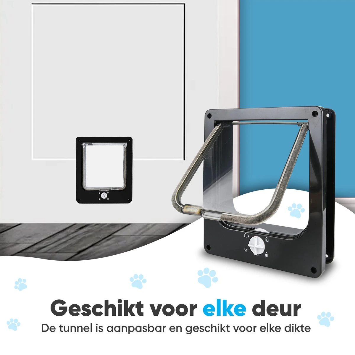 BFreshPets Kattenluik + Massageborstel - Met Tunnel - 4 Vergrendelingsstanden - Weersbestendig - Maat L - Zwart - 27 X 24 Cm - Image 6