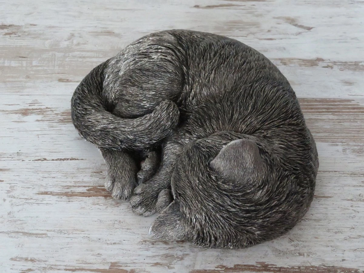 Kattenurn Asbeeld Kat Slapend Antiek Brons 26 Cm Urn Kat - Image 2