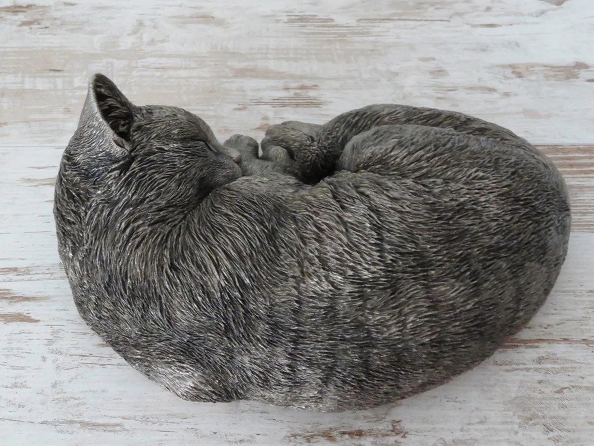 Kattenurn Asbeeld Kat Slapend Antiek Brons 26 Cm Urn Kat - Image 3